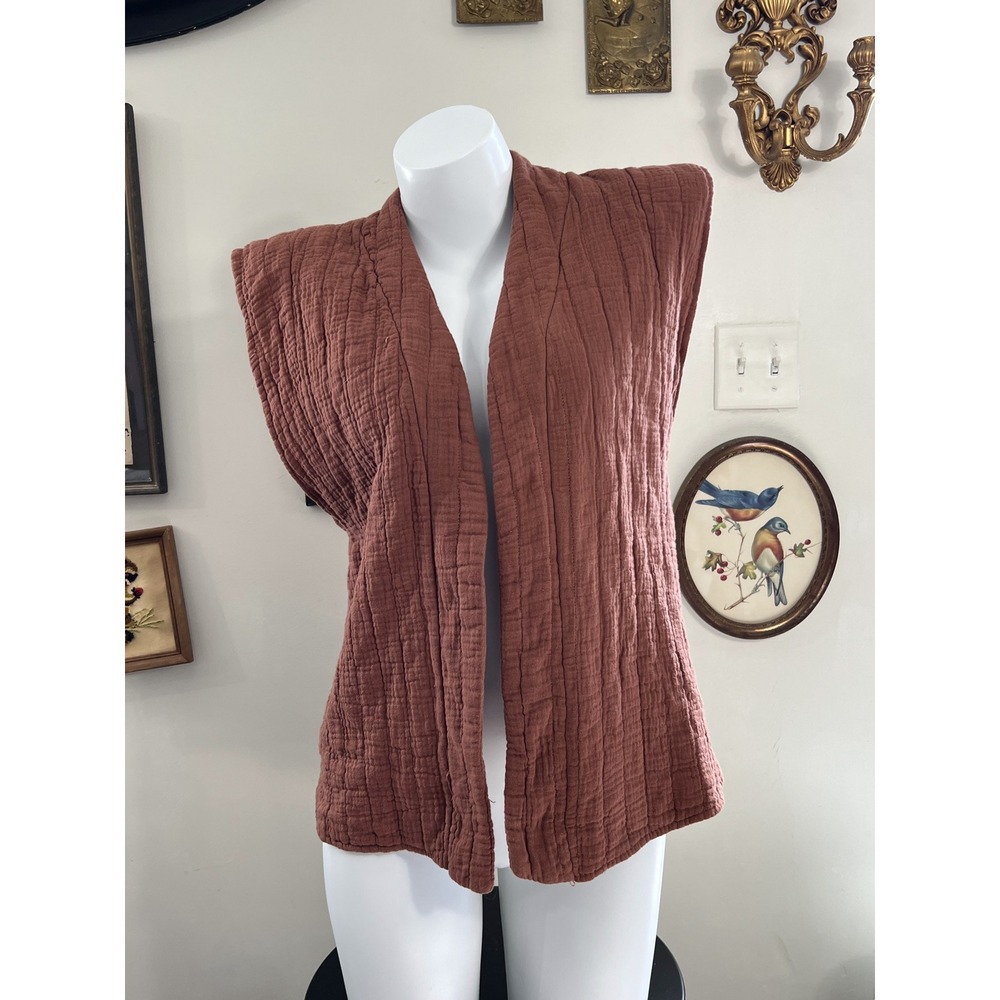 Elegance Firenze Quilted Cotton Gauze Open Front Vest Terracotta Size OS NWT